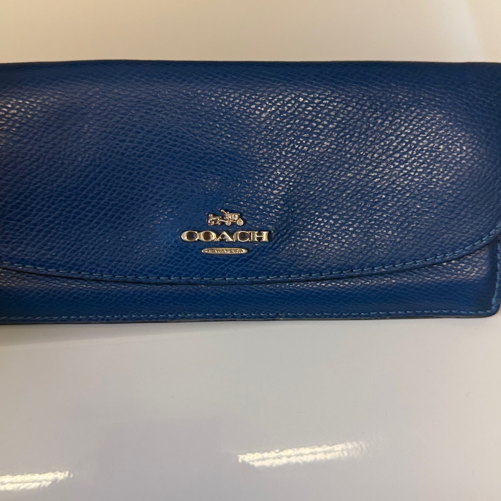 Vintage Coach Deep Blue Leather Continental Wallet with Logo Hardware